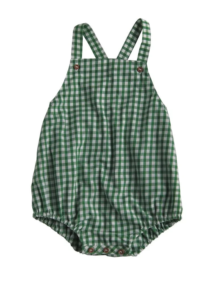 Dungaree Romper 0-3yrs - Green Gingham