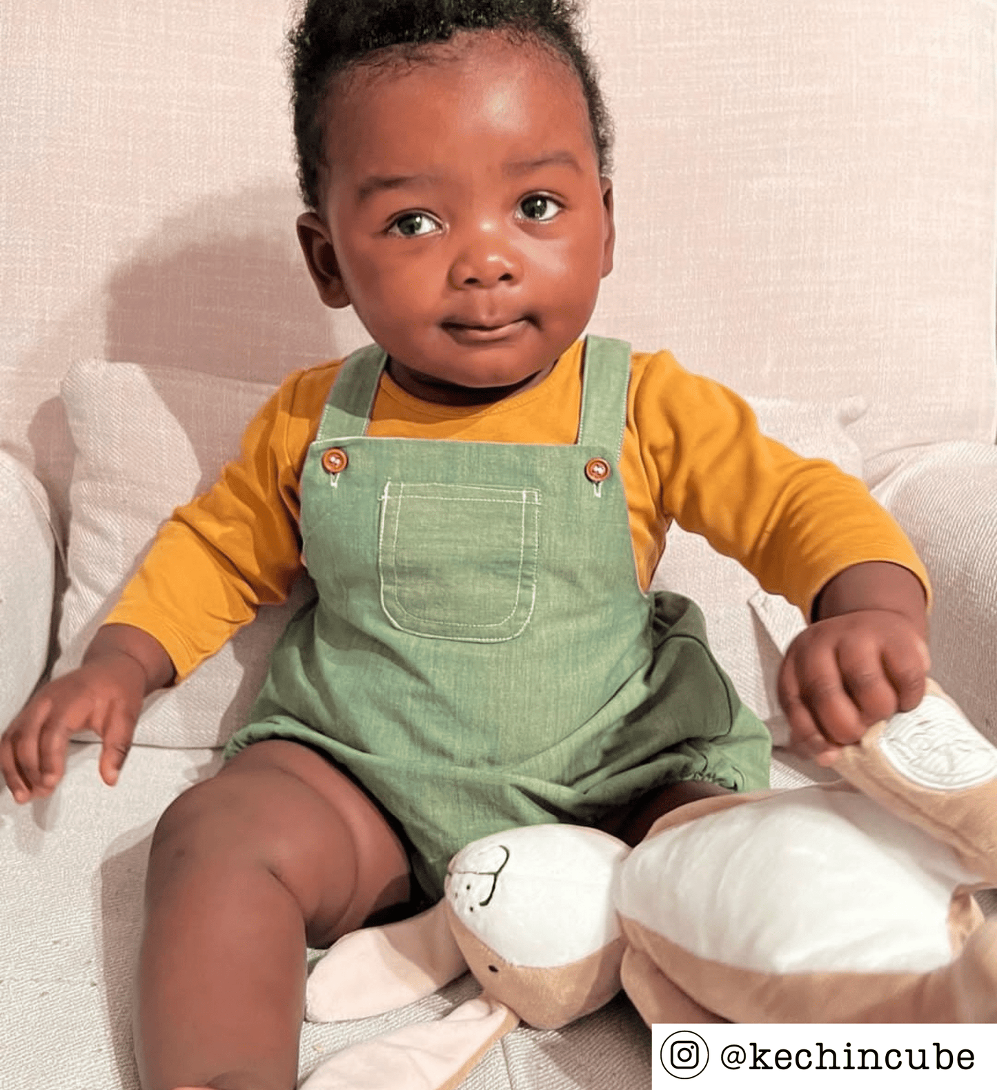 GREEN DUNGAREE ROMPER