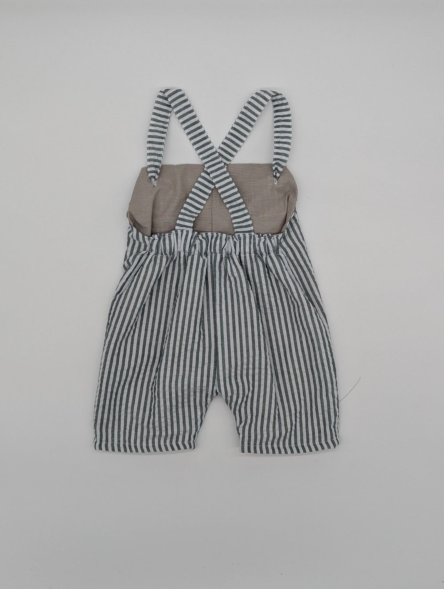 Green Stripe Shortie Dungarees