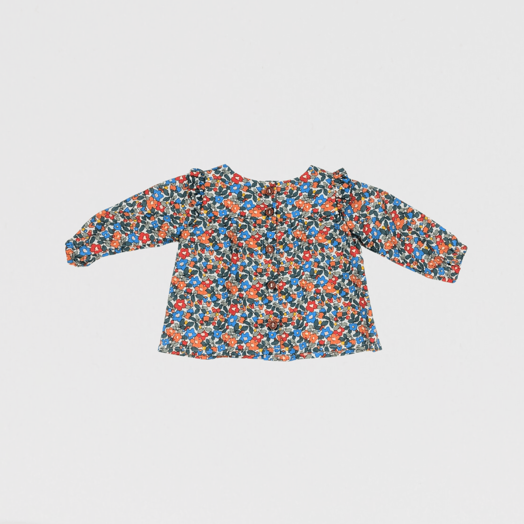 Poppy Flower Print Blouse | Blue/Orange/Multi