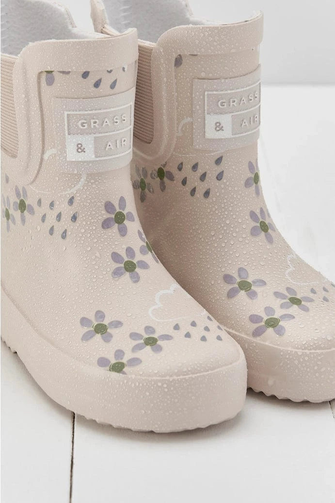 PRE-ORDER Pampas Cream Floral Short Colour-Changing Kids Wellies