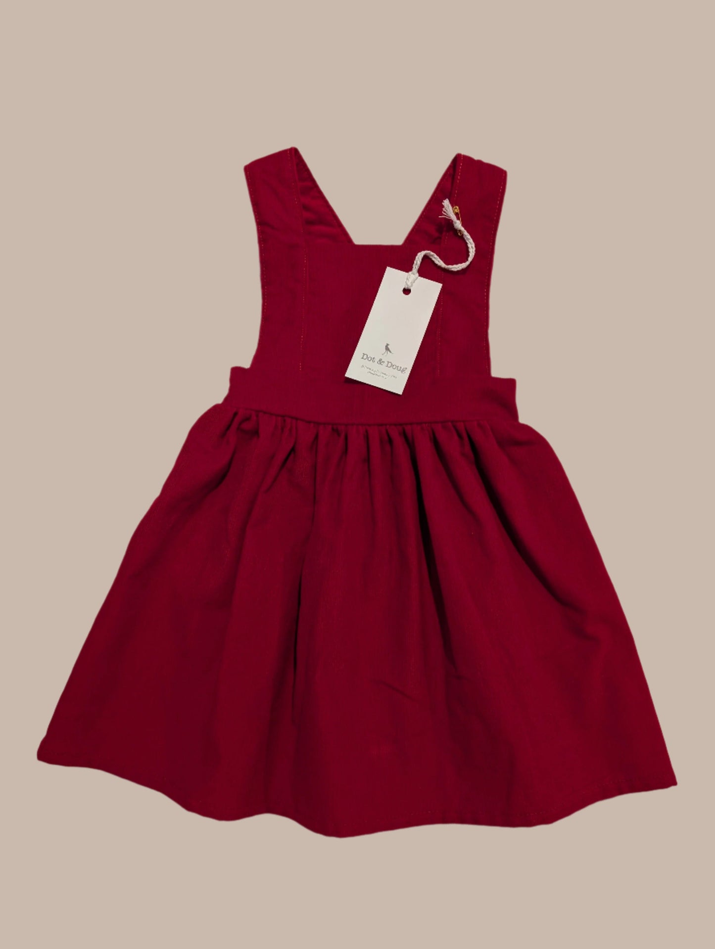 RED NEEDLECORD PINAFORE DRESS