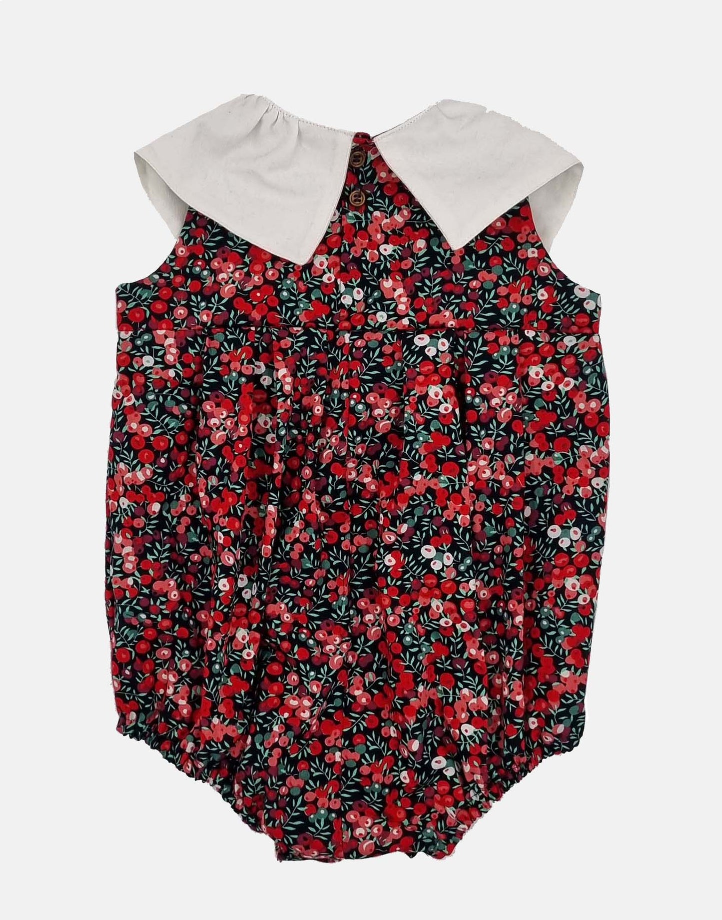 Pleated Romper - Red Buds (without collar)