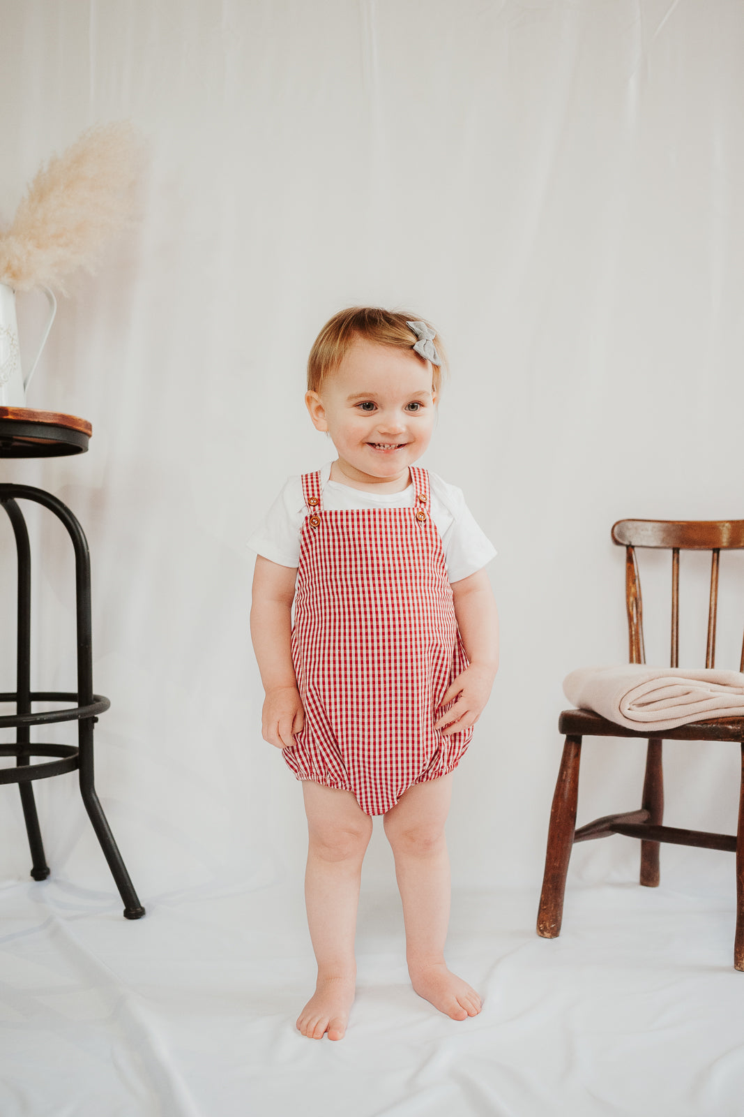 Dungaree Romper 0-3yrs - Red Gingham