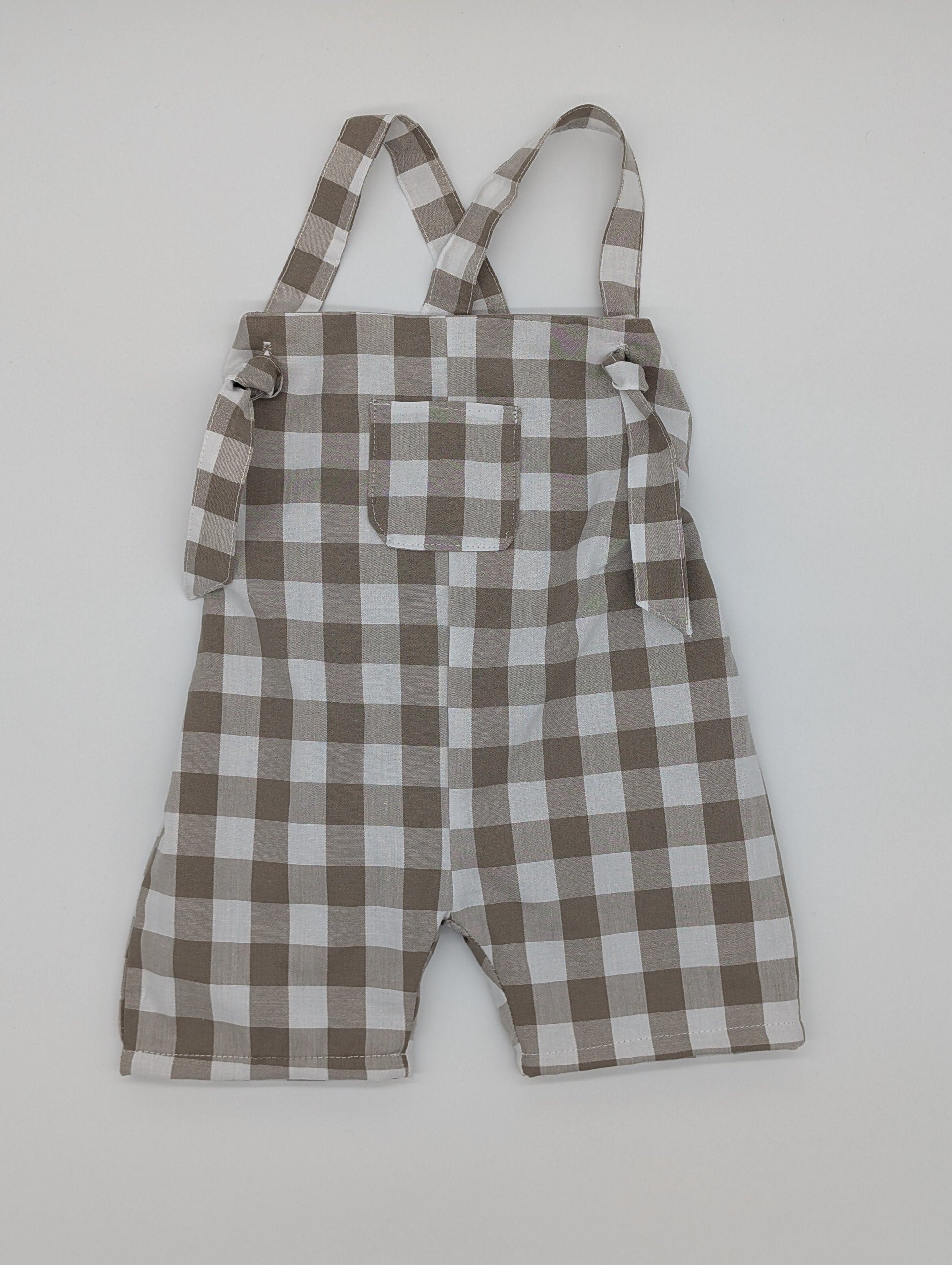 Beige Gingham shortie dungarees