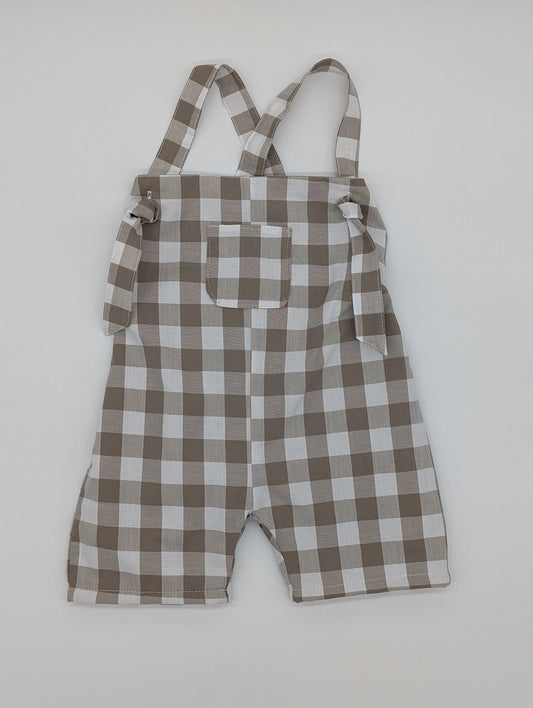 Beige Gingham shortie dungarees