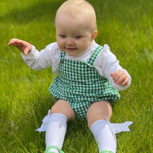 Dungaree Romper 0-3yrs - Green Gingham