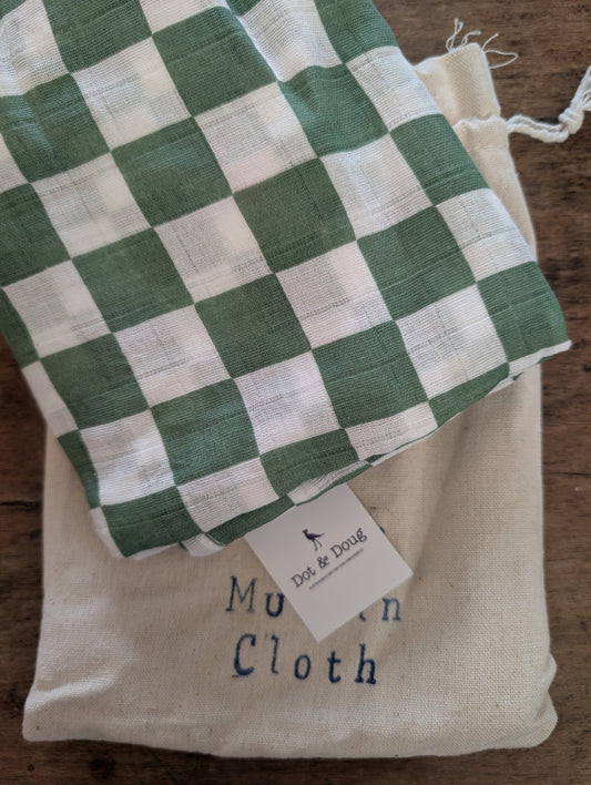 Green checker Large Muslin Cloth | 120cm x 110cm