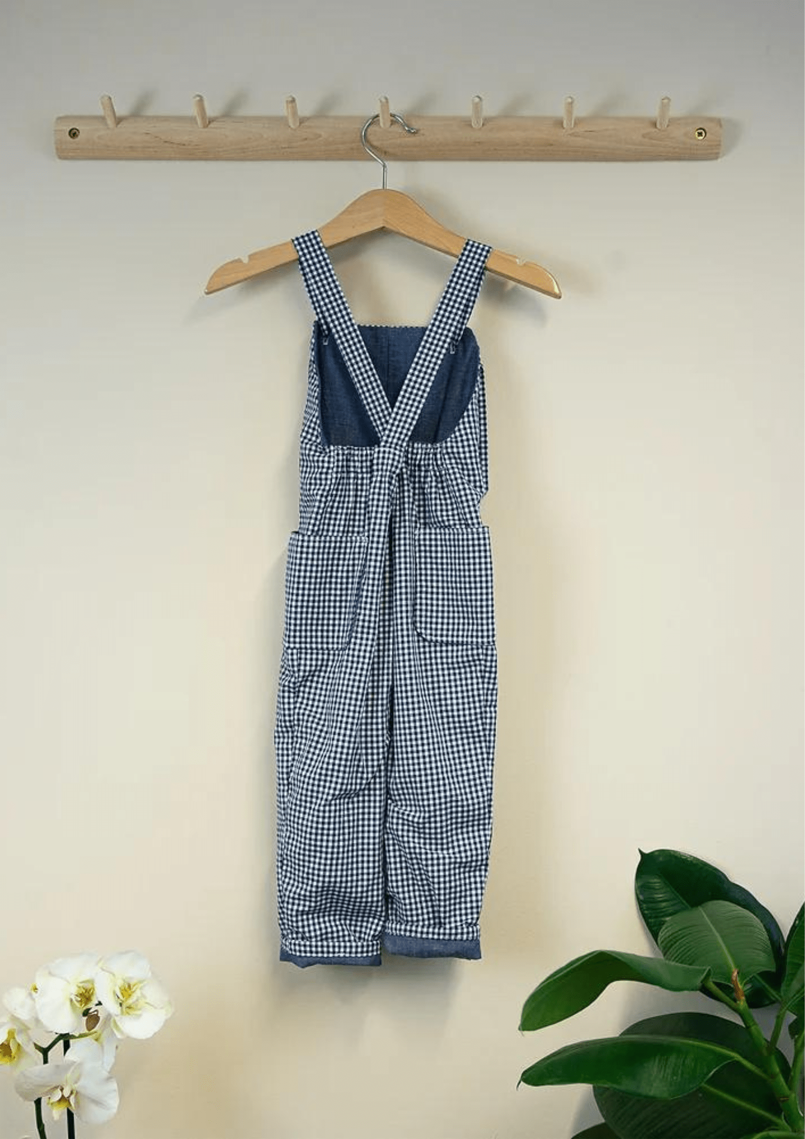 Navy Gingham Dungarees