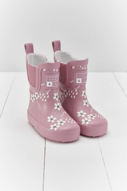 UK13 Pink Bloom Floral Short Colour-Changing Kids Wellies