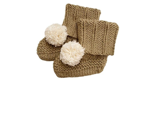 Pom Pom Booties Beige – 0-9M