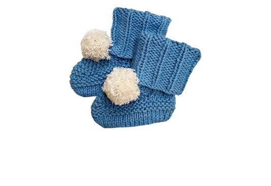 Pom Pom Booties Blue – 0-9M