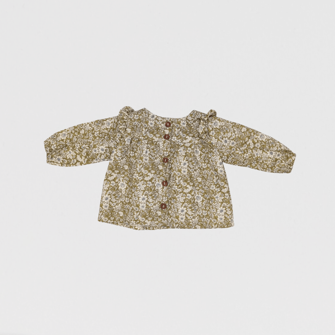 Poppy Floral Long Sleeve Blouse | Olive/White