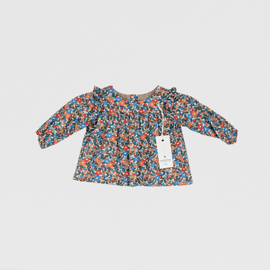 Poppy Flower Print Blouse | Blue/Orange/Multi