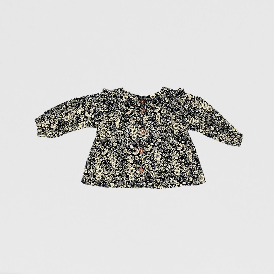 Poppy Long Sleeve Floral Blouse | Navy/White