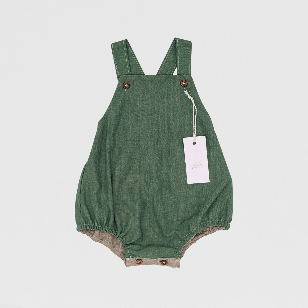Quinn Dungaree Romper | Green/White