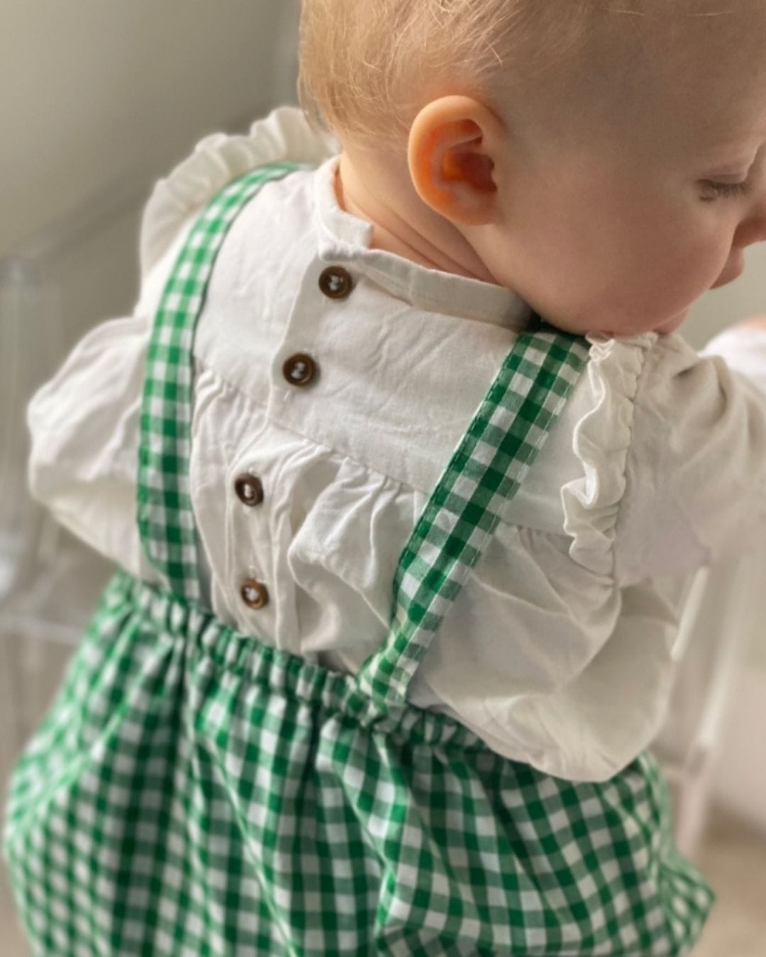 Quinn Dungaree Romper | Green/White