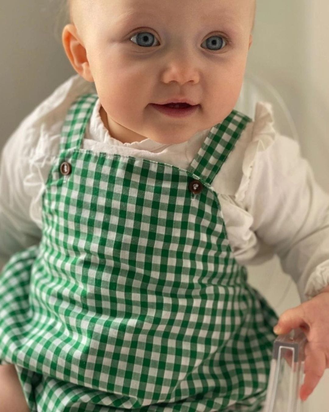 Quinn Dungaree Romper | Green/White