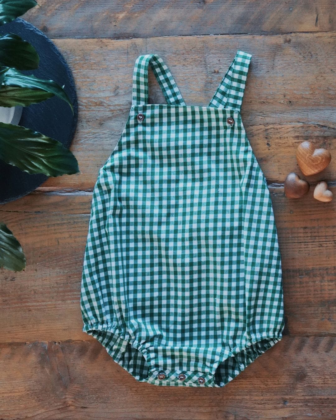 Quinn Dungaree Romper | Green/White