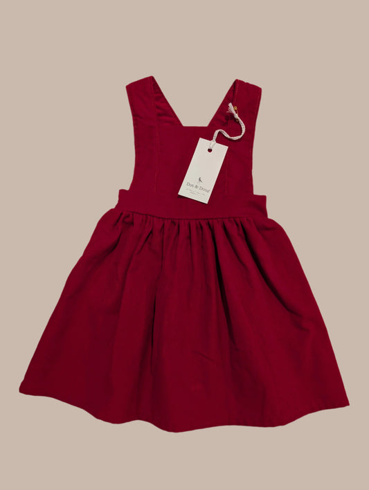 RED NEEDLECORD PINAFORE DRESS