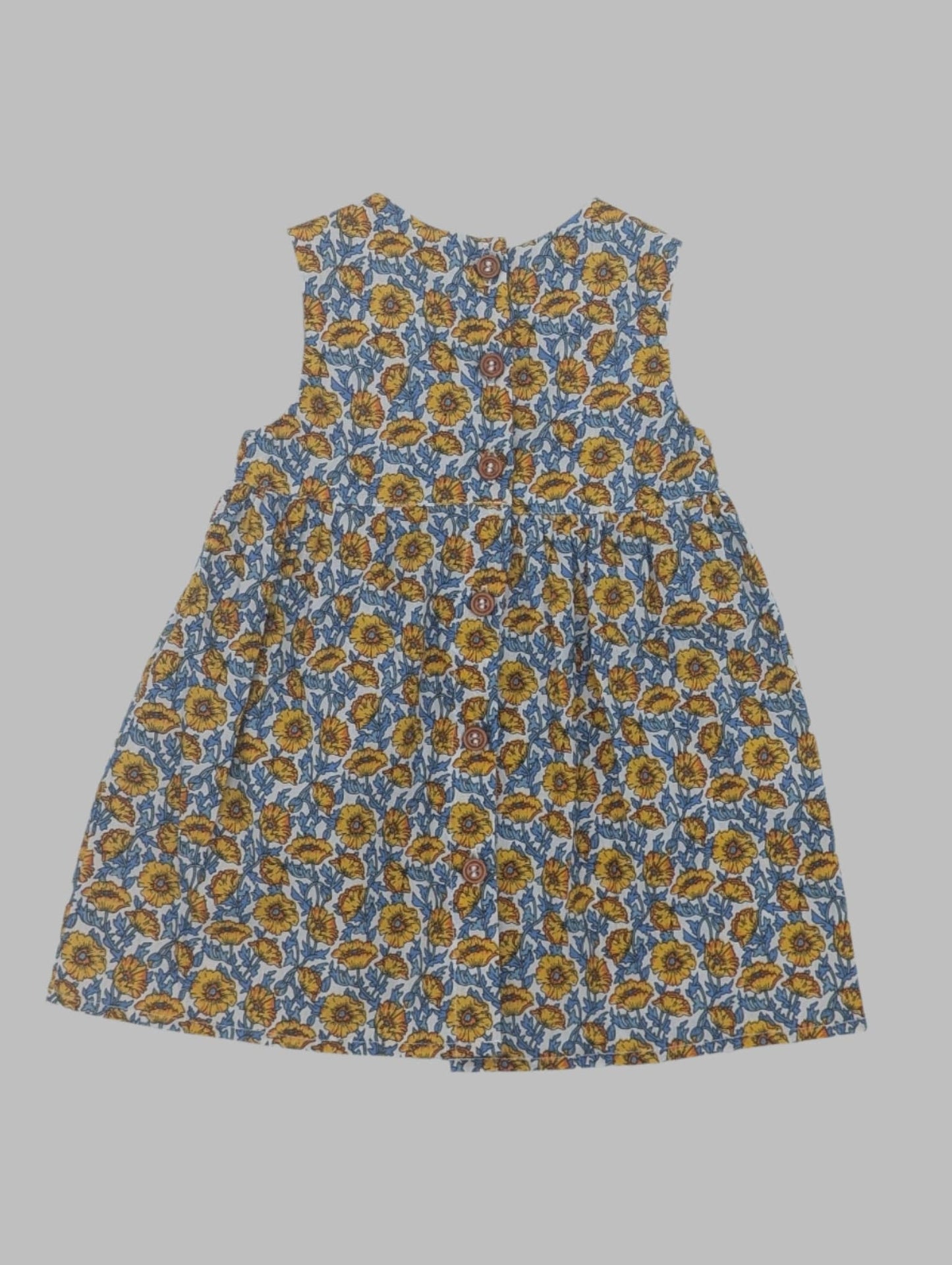 Yellow/Blue Floral Sleeveless Dress