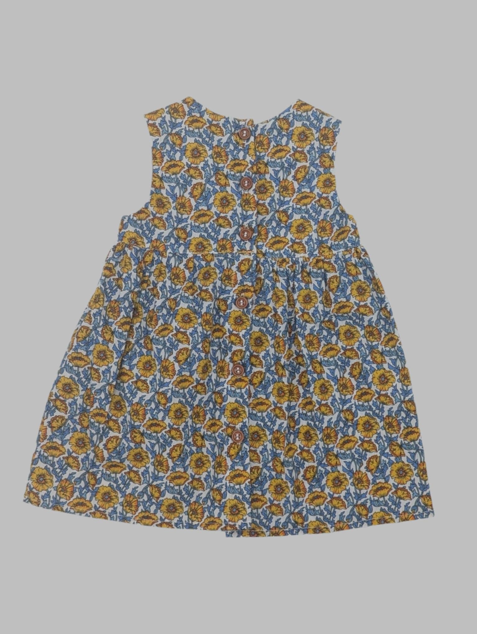 Yellow/Blue Floral Sleeveless Dress
