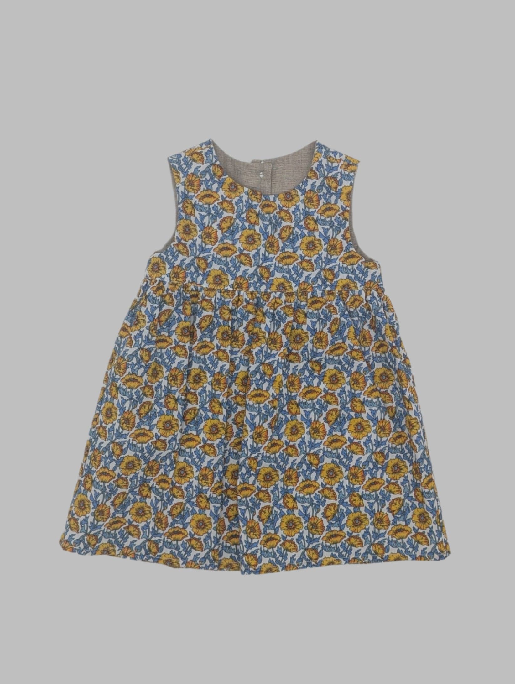 Yellow/Blue Floral Sleeveless Dress