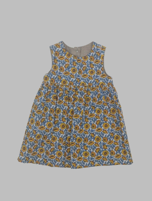 Yellow/Blue Floral Sleeveless Dress