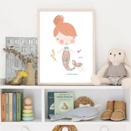 Liberty Print Mermaid Nursery Art A4